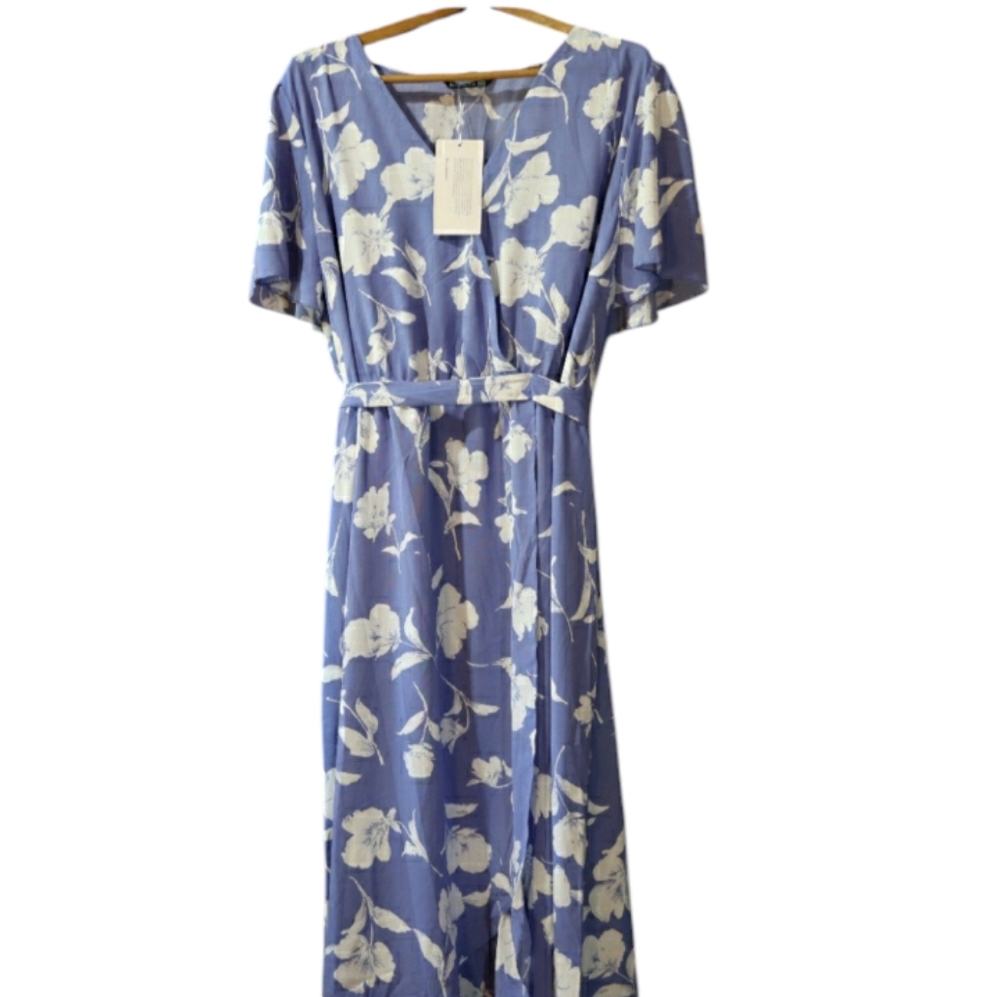 BloomChic Floral Maxi Dress in Blue and White